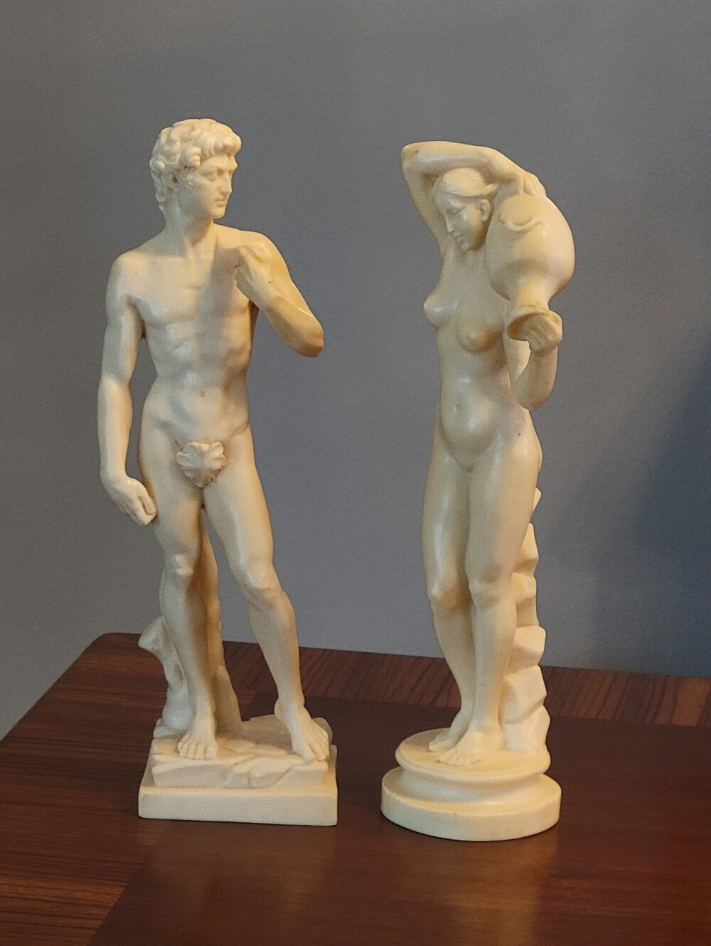 Vintage Classic Figure Resin Sculpture Pair,by A SANTINI ITALY signed.